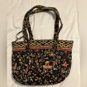Vera Bradley Quilted Zip Tote Black Floral Pagoda Print READ